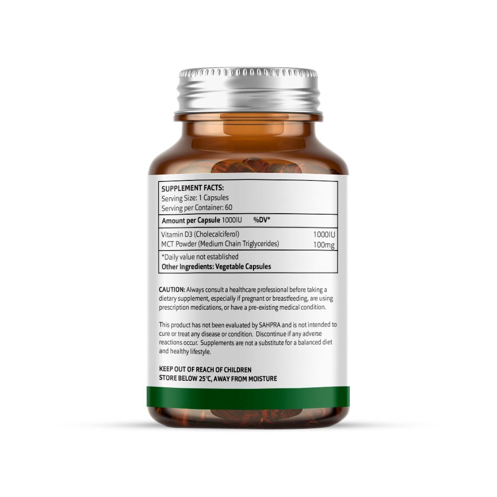 Kenzen Vitamin D3 1000IU Capsules with MCT Powder | Immune & Bone Support | 60 Vegetable Capsules