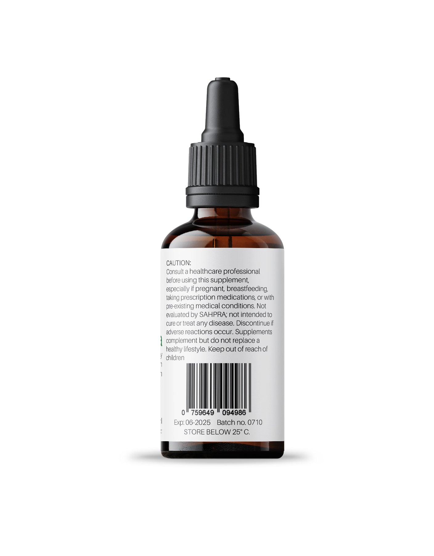 Side label of Kenzen Ginkgo Biloba Non-Alcoholic Herbal Tincture 30ml in an amber dropper bottle displaying warning, disclaimer, and barcode on a white background