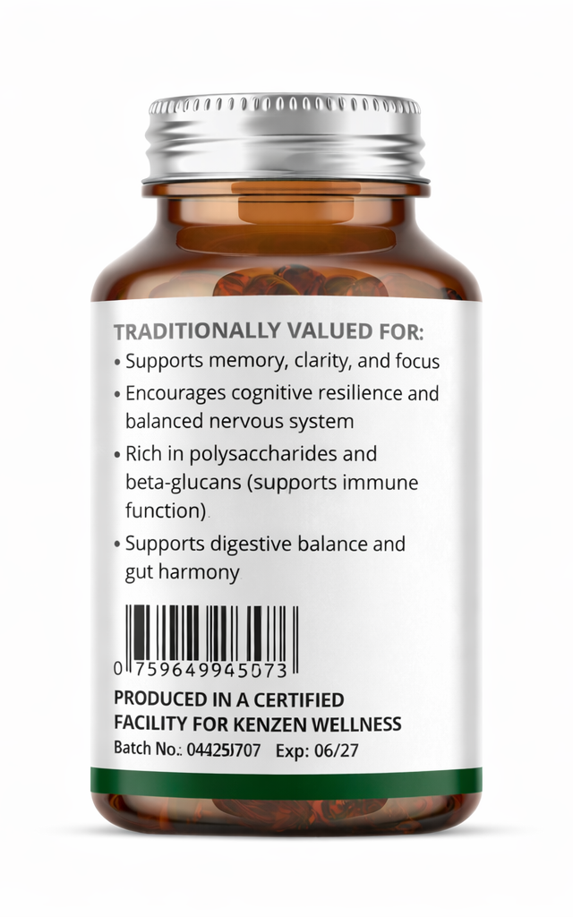 Kenzen Lion’s Mane 10:1 Mushroom Extract 450mg – Focus & Cognitive Support | 60 Vegan Capsules