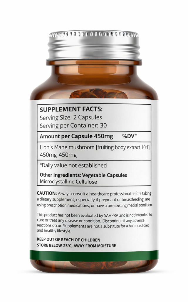 Kenzen Lion’s Mane 10:1 Mushroom Extract 450mg – Focus & Cognitive Support | 60 Vegan Capsules