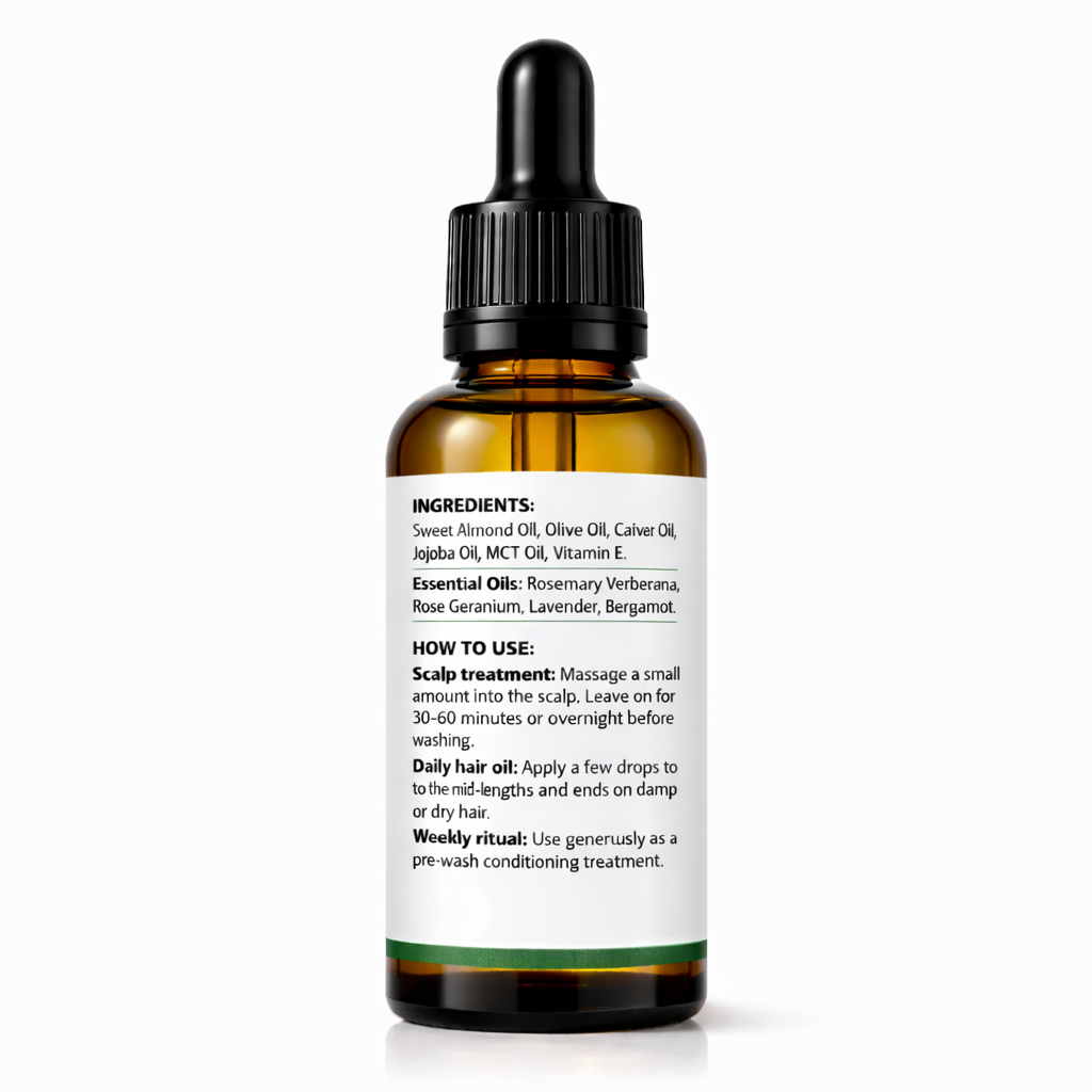 Luxury Hair Oil with Vitamin E – Botanical Scalp & Hair Oil with Jojoba, Castor, Rosemary & Almond | 50ml Dropper